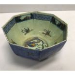 A Wedgwood blue round dragon decorated bowl of octagonal form 9 cm high