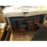 A Mamod steam traction engine boxed, a Hornby train set comprising diesel engine, three carriages,