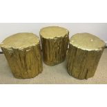 A set of three Kare design gold painted "tree trunk" stools approx. 38 cm diameter x 44 cm high