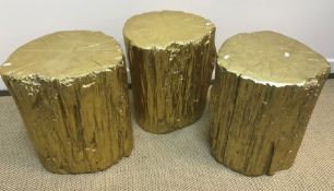 A set of three Kare design gold painted "tree trunk" stools approx. 38 cm diameter x 44 cm high