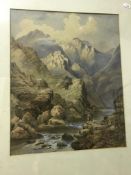 19TH CENTURY BRITISH SCHOOL "Mountainous river landscape with two figures in tam o'shanters in