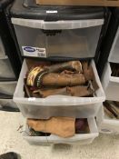 A four drawer tool chest containing various restoration accoutrements including gold coloured wire