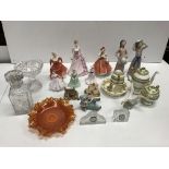 A collection of three Lladro figures comprising two girls with hats height approx. 26 cm each and