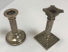 An Edwardian silver miniature Corinthian column candlestick on stepped square base (by John