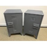 A pair of Cox & Cox grey painted industrial style bedside cabinets with air vents and metal drop