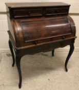 A 19th Century French rosewood bureau de dame, the upper section with two small drawers over a
