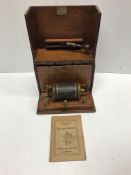 A Slater & Oakes of Derby electrogalvanic apparatus housed in a mahogany case 31cm high x 24cm