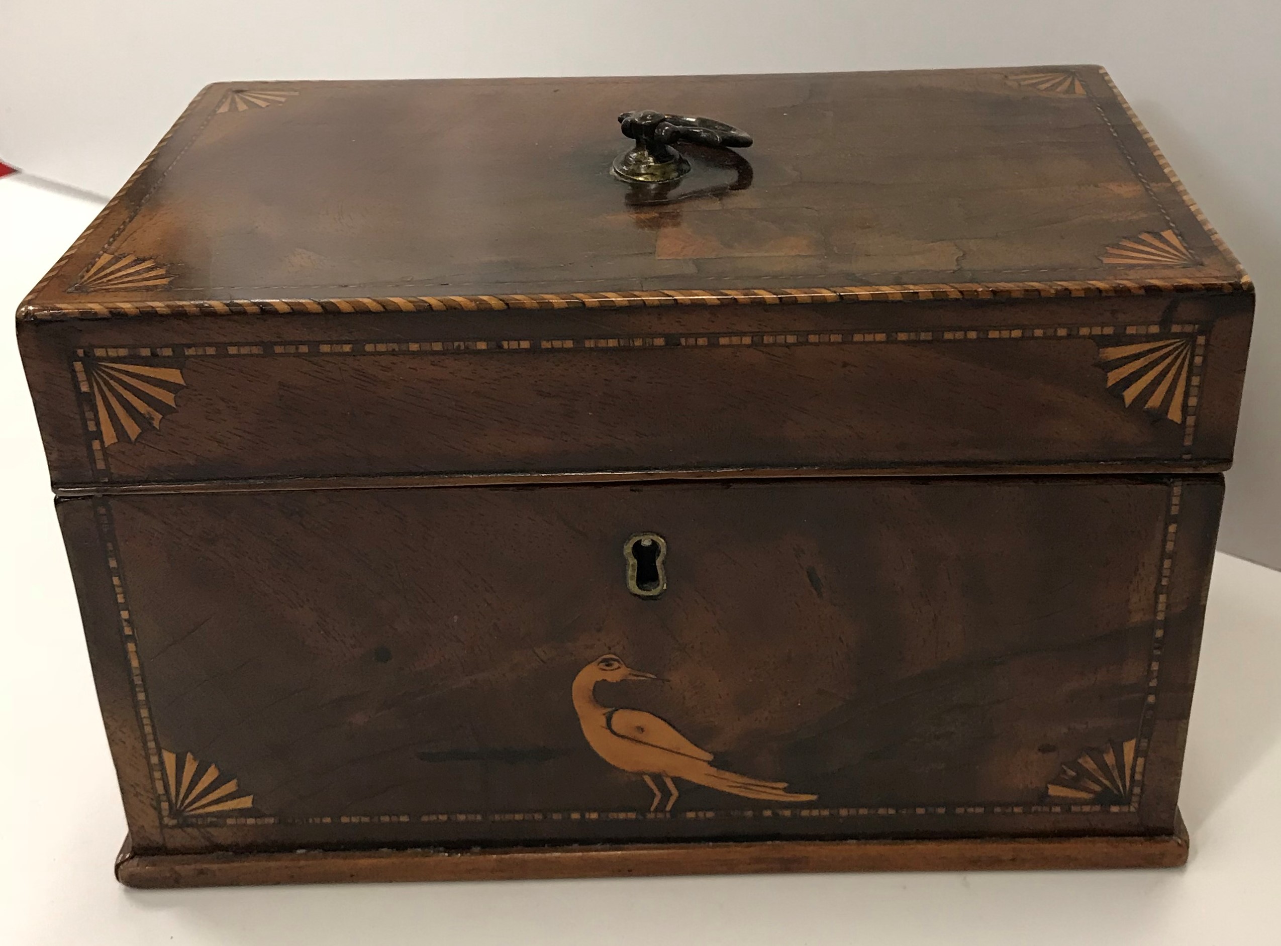 A late George III mahogany and fan marquetry inlai