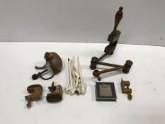 A collection of various items to include an 18th Century iron table mounted pin cushion, 2