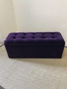 An Oliver Bonas purple buttoned upholstered box ottoman 120 cm wide x 41 cm deep x 49 cm high