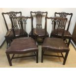 A set of five 19th Century mahogany Chippendale style dining chairs with moulded backs over shaped