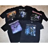 A collection of five IRON MAIDEN t-shirts including "Benjamin Breeg", Death on the Road 2005", "Iron