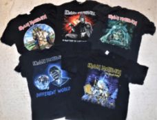 Five various IRON MAIDEN tour t-shirts including "666 Squadron", "Operation L.O.T.B '18", "Life