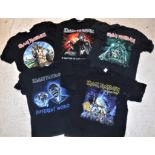 Five various IRON MAIDEN tour t-shirts including "666 Squadron", "Operation L.O.T.B '18", "Life