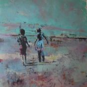 DAN PARRY JAMES "Two children on a beach", mixed m