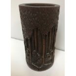 A 19th Century Chinese carved bamboo brush pot with seven sage design 12.5 cm high