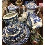 A collection of blue and white china wares to include Spode Italian coffee pots, teapots etc, a