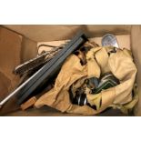 A collection of miscellaneous fly fishing tackle to include several fly and cast cases, two canvas