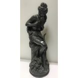 AFTER ALBERT-ERNEST CARRIER-BELLEUSE "Woman with bird seated upon a pedestal" bronzed resin 60 cm