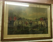 Two chromolithograph hunting pictures in maple frames, the largest frame measuring 70 cm x 92 cm