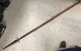 An 18th Century wooden shafted steel pole arm (aka spontoon/halfpike) 186 cm long over all