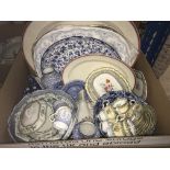 Three boxes of assorted decorative china wares to include transfer decorated jugs, washbowls,