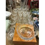 A collection of glassware to include Webb Corbett and other drinking glasses, a pair of candlesticks