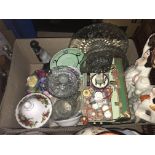 Three boxes of assorted china and glassware to include a pair of Kutani style baluster shaped
