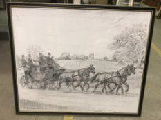 JOAN WANKLYN "Lt Col Sir John Miller driving coach and four in Windsor Great Park", pencil, signed