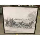 JOAN WANKLYN "Lt Col Sir John Miller driving coach and four in Windsor Great Park", pencil, signed