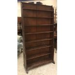 A circa 1900 pine open bookshelf of eight tiers, 102 cm wide x 35 cm deep x 190 cm high