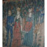 A Needlework panel depicting "Three figures and st