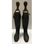 A pair of ladies black leather hunting boots with "Maxwell of Dover Street London" treesCondition