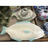 A Shorter & Son Ltd of Stoke on Trent matt glazed fish service comprising two serving dishes, jug