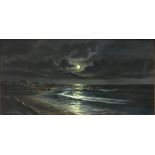 A BEARDSLEY "Coastal scene in moonlight", oil on canvas, signed lower right, 51 cm x 102 cm