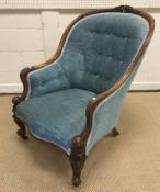 A Victorian walnut framed salon armchair, 64 cm wide x 94 cm high, together with an Edwardian tub