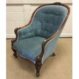 A Victorian walnut framed salon armchair, 64 cm wide x 94 cm high, together with an Edwardian tub