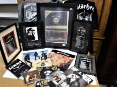 A framed and glazed photographic portrait study of Lemmy Kilmister, together with various other