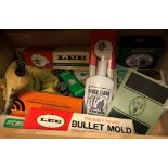 Two boxes of various ammunition making and cleaning equipment including patches and other cleaning