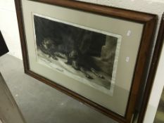 AFTER HERBERT DICKSEE "The Sentinel", study of a Bloodhound on stone floor, etching, signed in