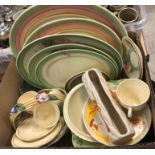 Three boxes of assorted Clarice Cliff dinner wares, etc, to include Clarice Cliff "Bizarre" pattern,