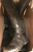A pair of gentlemen's black and tan leather hunting boots and two pairs of gentlemen's black leather