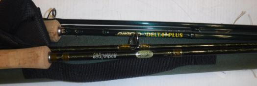 Two carbon fibre trout fly fishing rods to include a Courtland "Endurance" 9ft 6" four piece trout