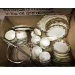 An Aldertons part tea set, together with a box containing assorted glass vases, two lustre jugs,