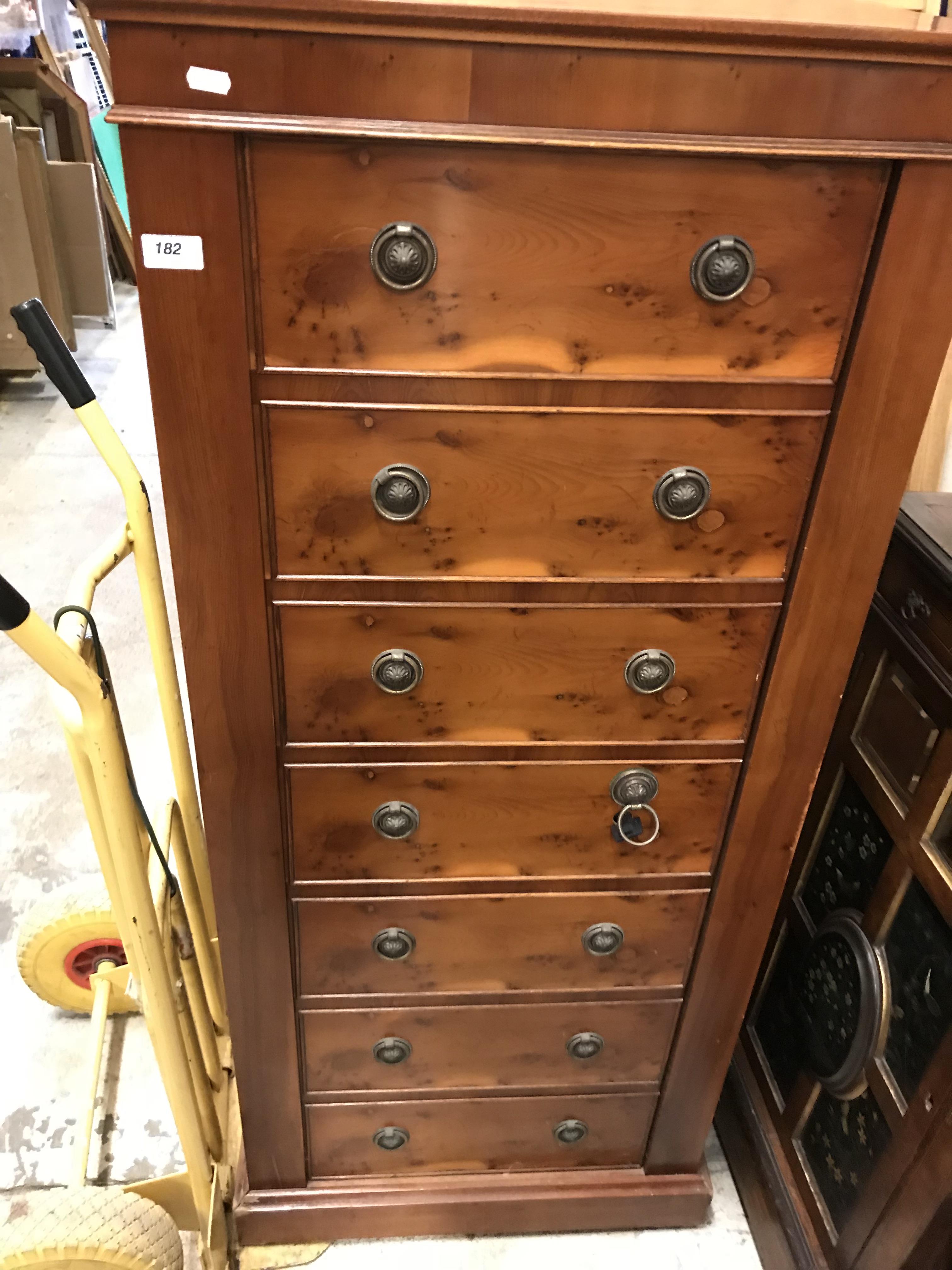 A 1980s burr yew veneered gun cabinet as a wellington chest with compliant locking systems, six - Image 6 of 7