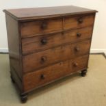 A Victorian mahogany chest of two short over three long graduated drawers on turned legs, 111 cm