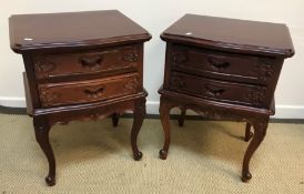 Two pairs of modern Chinese hardwood two drawer bedside chests of serpentine form,