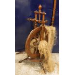 A Victorian Swiss treen ware spinning wheel of typical form,