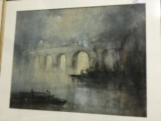BERTHA COCKERAM "Study of bridge over the Thames in London", watercolour heightened with white,