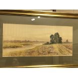 FLORRY M FRASER "River scene with church in background", watercolour study, signed lower right,